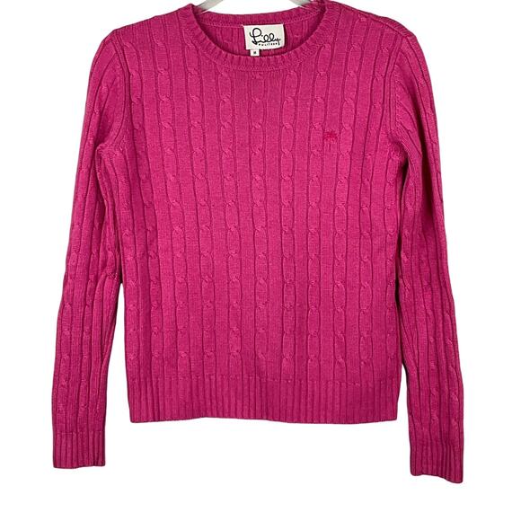 Lilly Pulitzer Cable Knit Sweater Begonia Bright Pink Crewneck Pullover sz Med - Picture 3 of 7